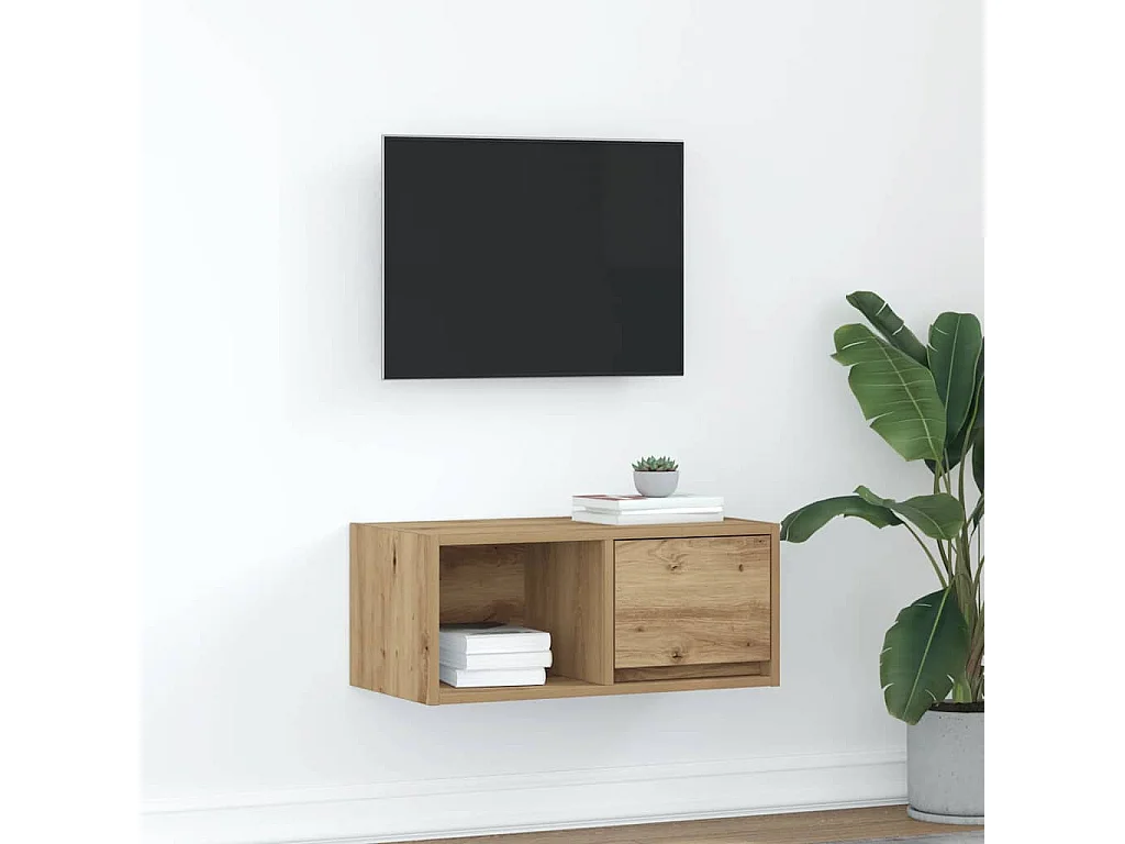 Meuble TV chêne artisanal 60x31x25,5 cm bois d'ingénierie
