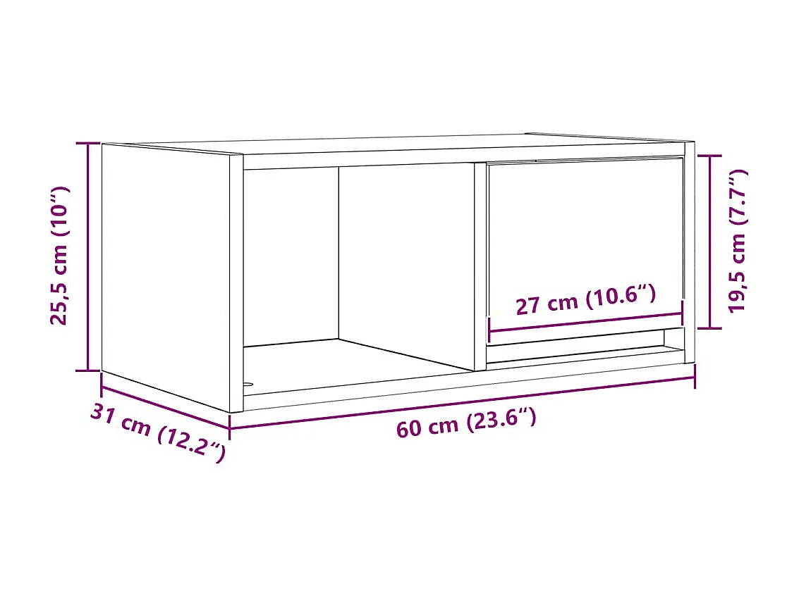 Meuble TV chêne artisanal 60x31x25,5 cm bois d'ingénierie