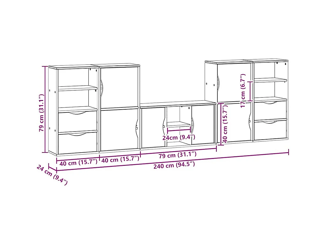 Meubles TV 5 pcs avec rangement ODDA bois de pin massif