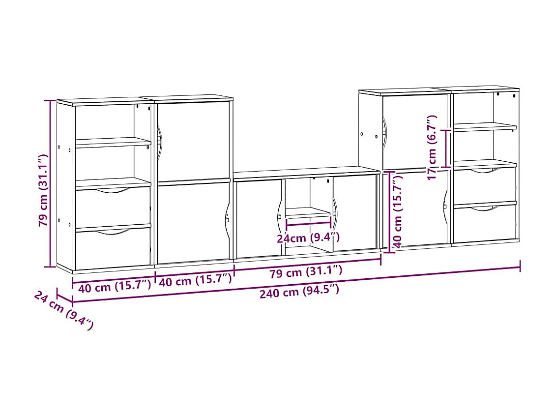 Meubles TV 5 pcs avec rangement ODDA bois de pin massif