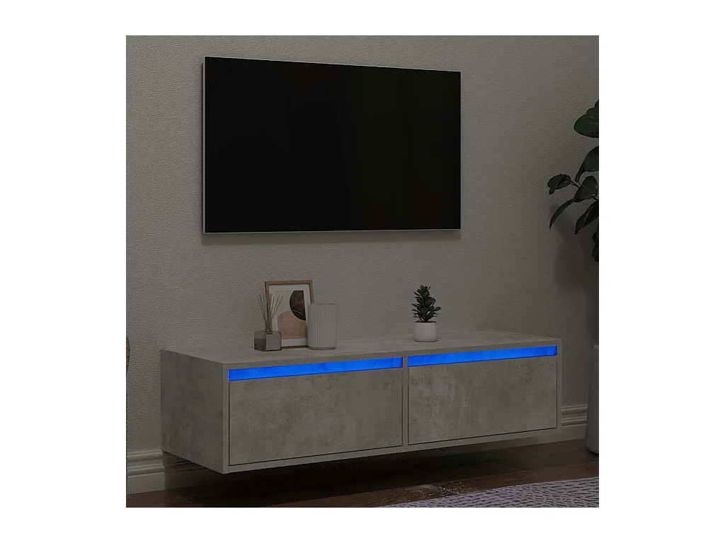 Meuble TV avec lumières LED gris béton 100X35,5x25 cm