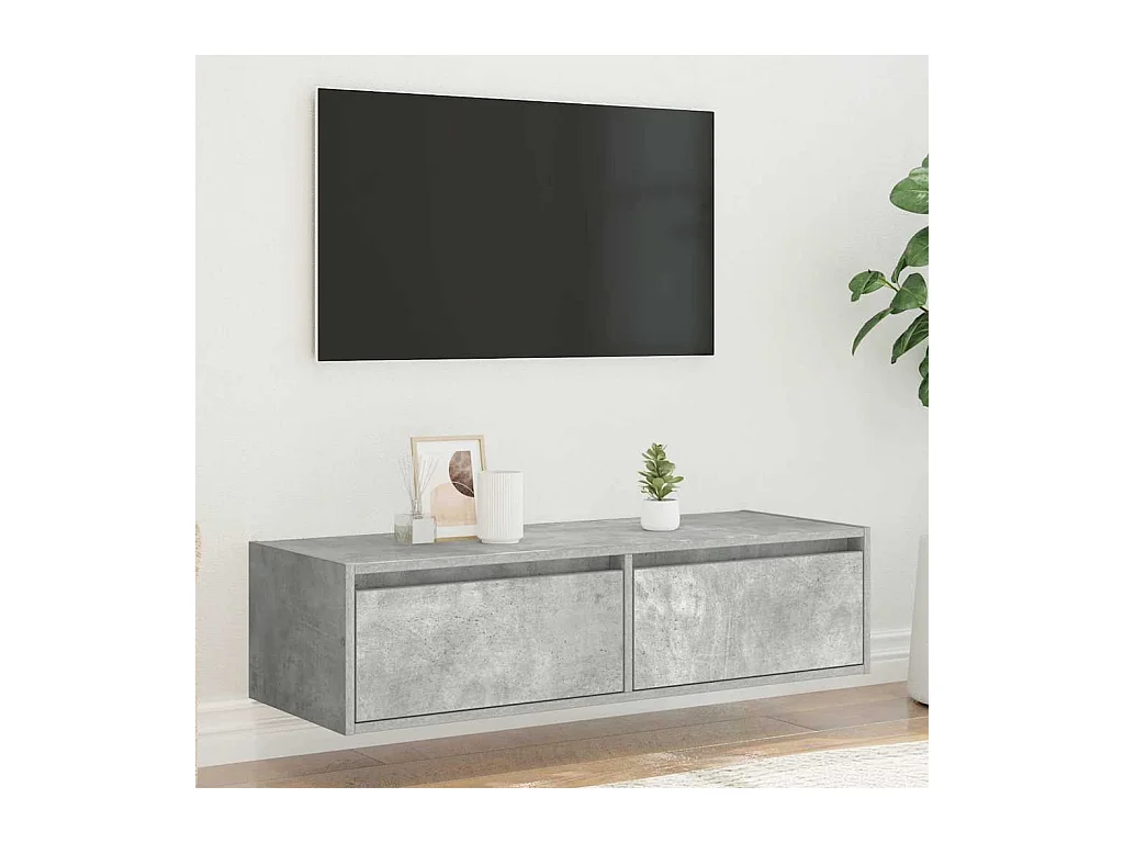 Meuble TV avec lumières LED gris béton 100X35,5x25 cm