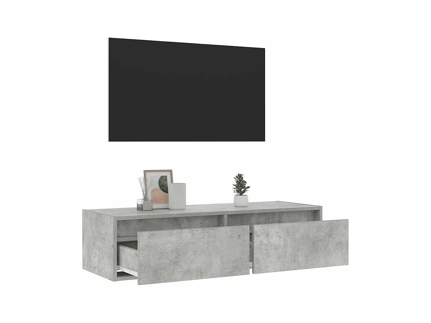 Meuble TV avec lumières LED gris béton 100X35,5x25 cm