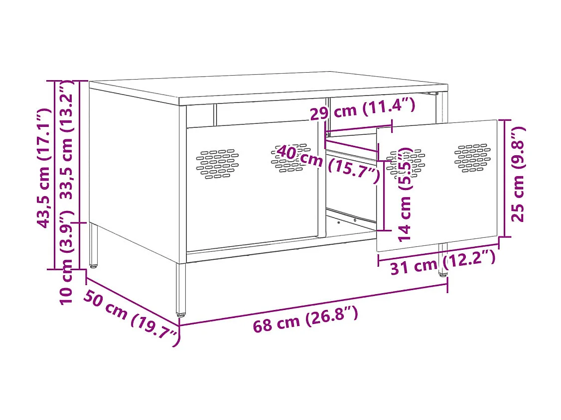 Meuble TV anthracite 68x50x43,5 cm acier laminé à froid