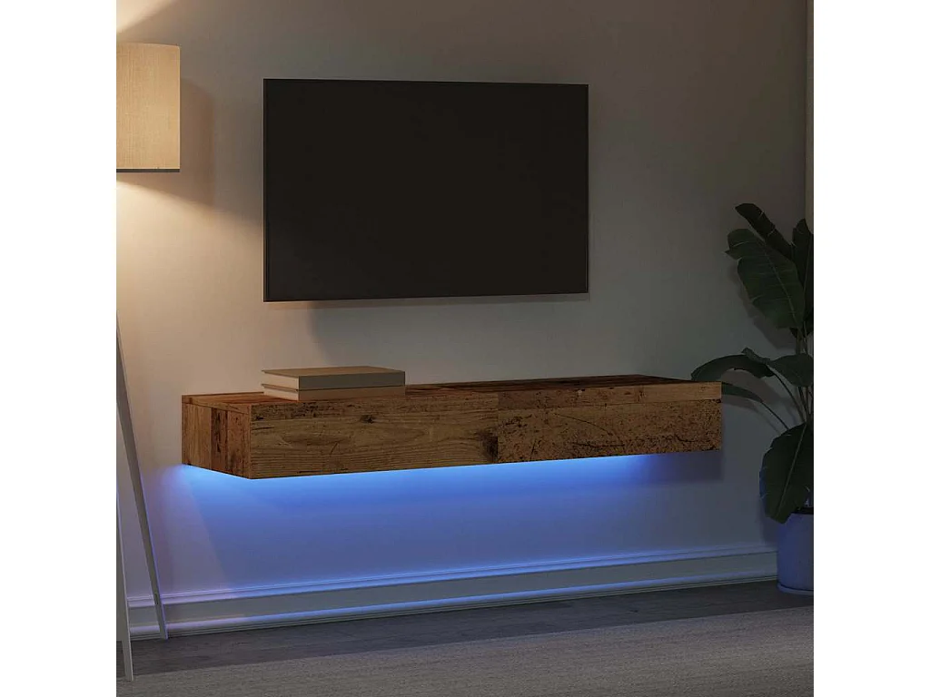 Meubles TV avec éclairage LED 2 pcs vieux bois 60x35x15,5 cm