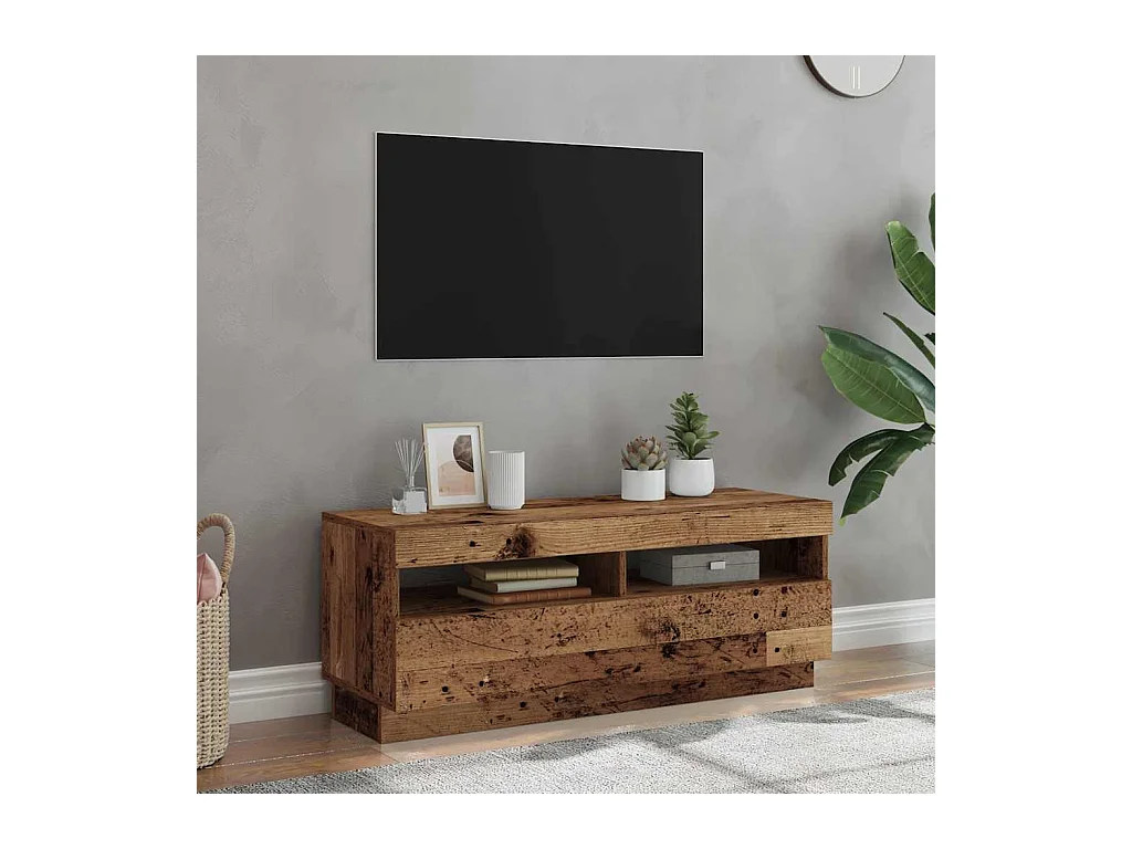 Meuble TV avec lumières LED vieux bois bois d'ingénierie