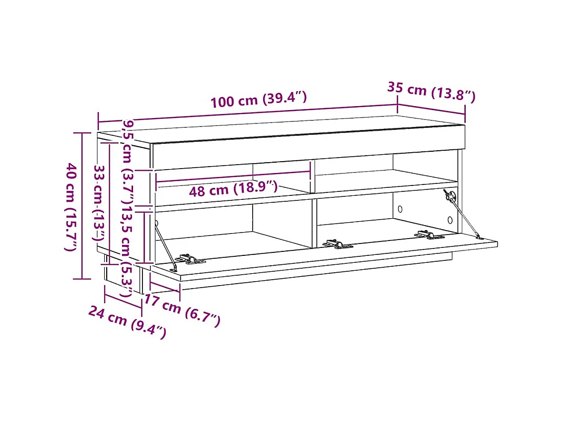 Meuble TV avec lumières LED vieux bois bois d'ingénierie