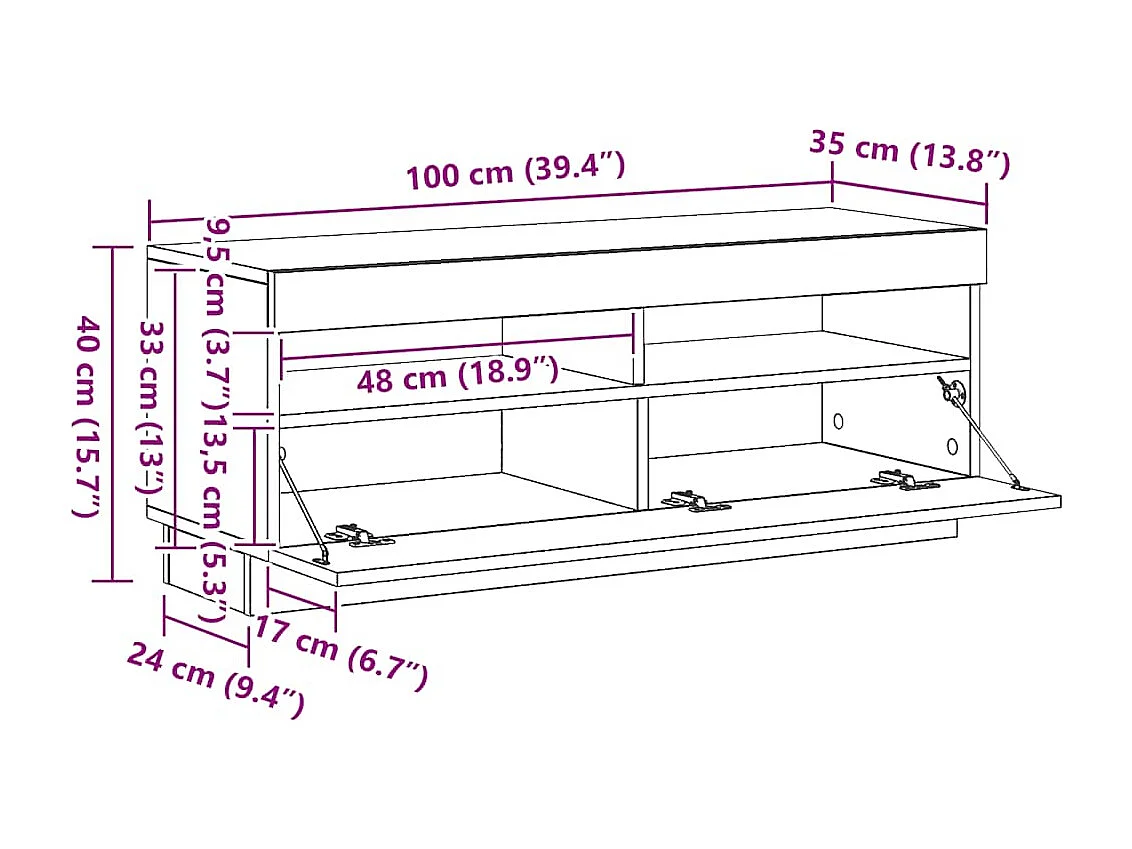 TV-Schrank mit LED-Leuchten Altholz-Optik 100x35x40 cm