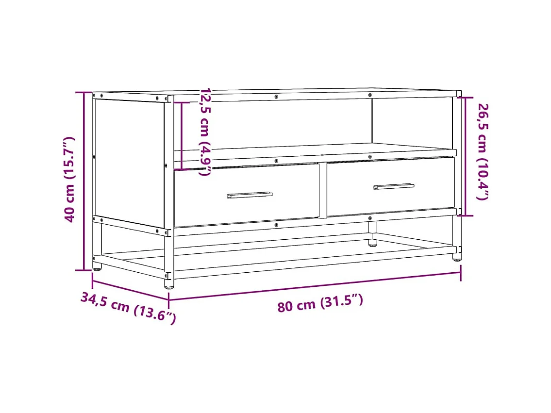 Meuble TV chêne marron 80x34,5x40 cm bois d'ingénierie et métal