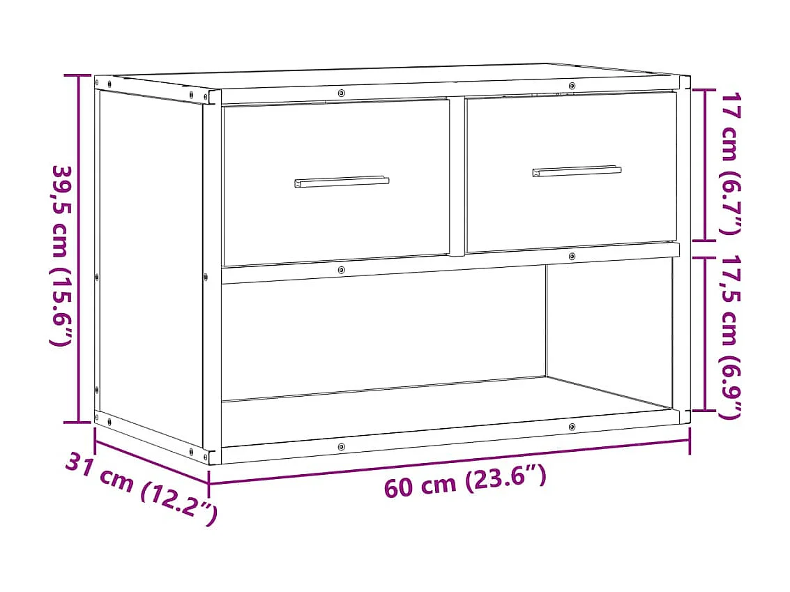Tv-meubel 60x31x39,5 cm bewerkt hout metaal grijs sonoma eiken