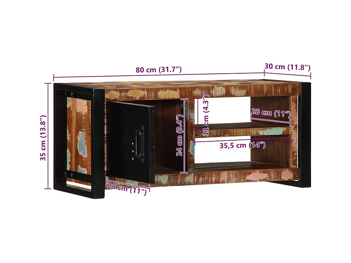 Tv-meubel 80x30x35 cm massief gerecycled hout