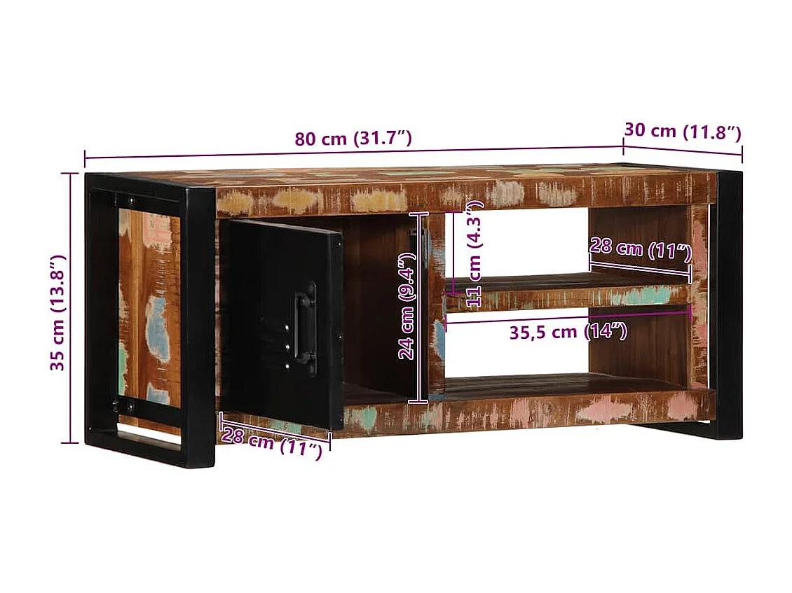 Meuble TV 80x30x35 cm bois massif de récupération
