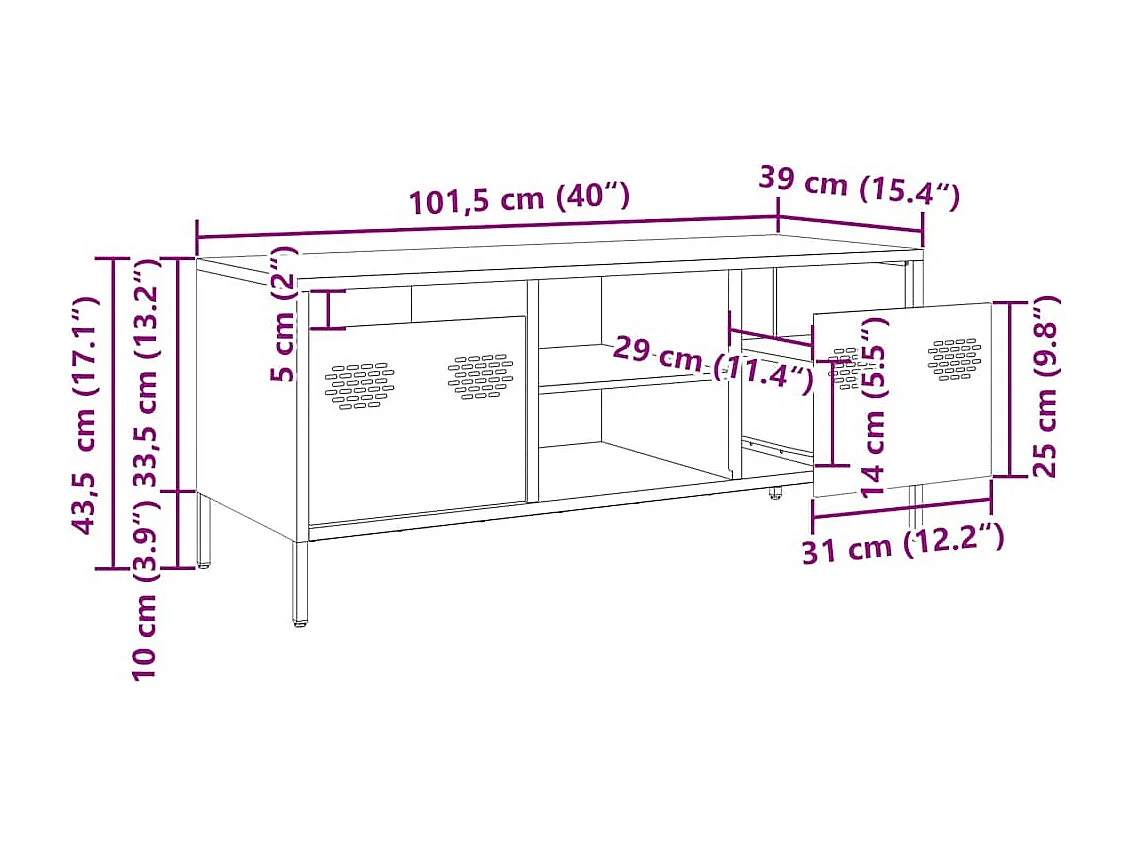 Meuble TV blanc 101,5x39x43,5 cm acier laminé à froid