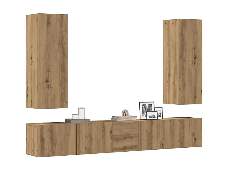 Set Mobile TV 5 pz Montato a Parete Rovere in Legno Multistrato