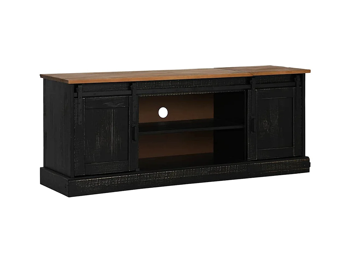 TV-Schrank HALDEN 2 Schiebetüren Schwarz 150x40x60cm Massivholz