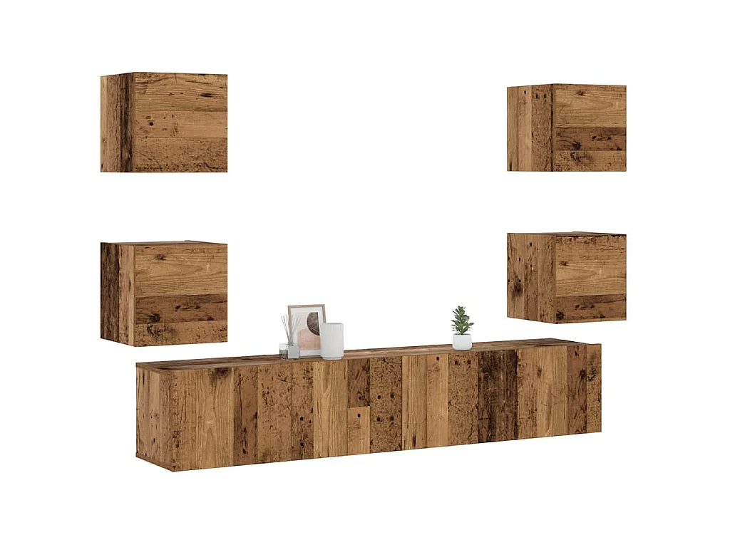 Meubles TV muraux 6 pcs vieux bois bois d'ingénierie