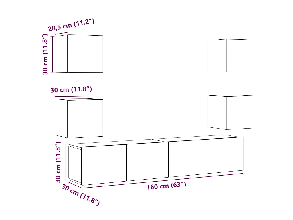 Meubles TV muraux 6 pcs vieux bois bois d'ingénierie