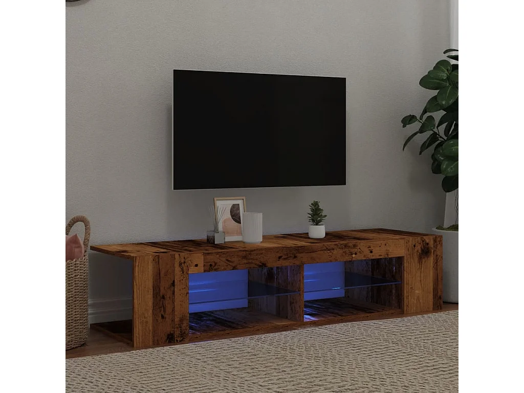 Meuble TV avec lumières LED vieux bois bois d'ingénierie