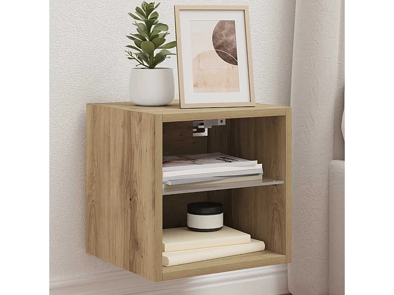 Tv-wandmeubel met LED-verlichting 30x28,5x30cm artisanaal eiken