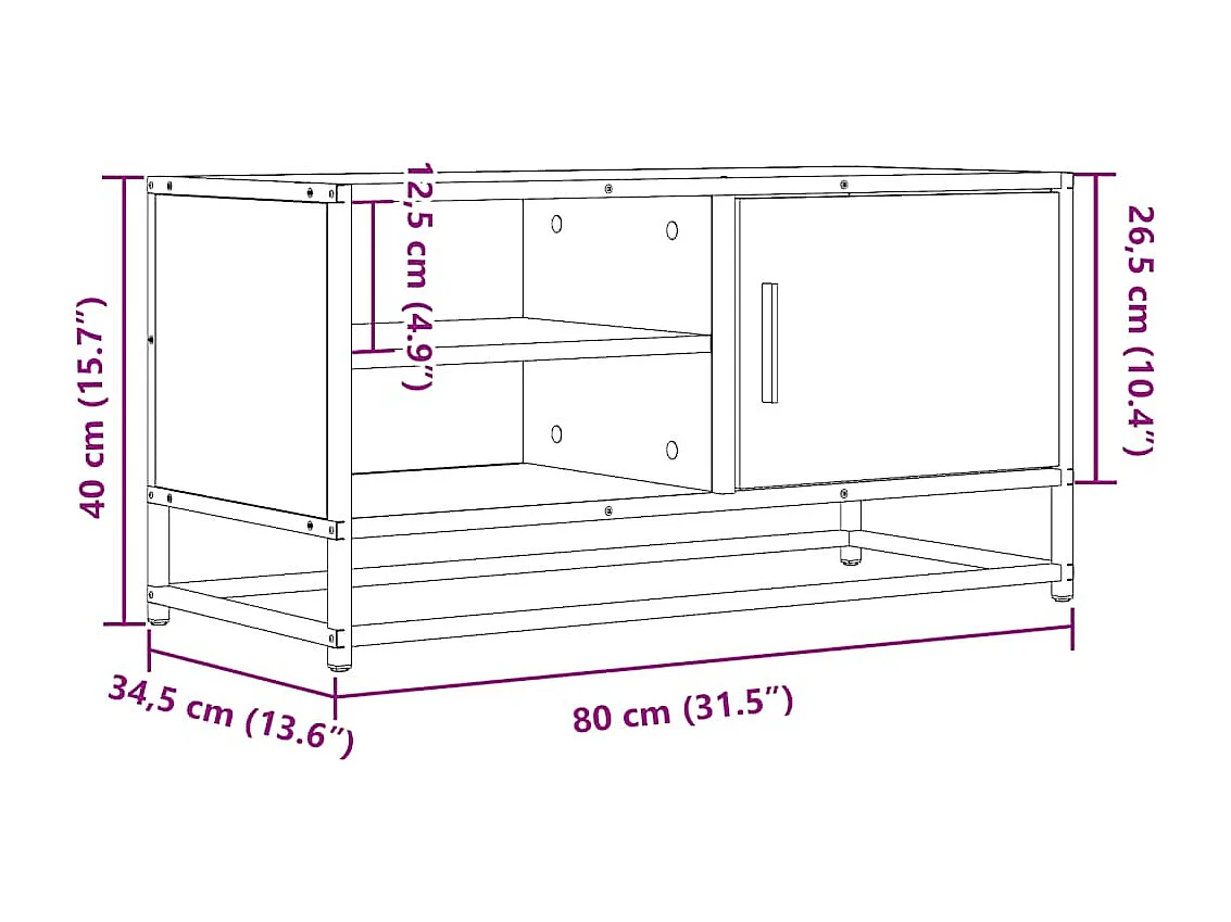 Meuble TV chêne fumé 80x34,5x40 cm bois d'ingénierie et métal