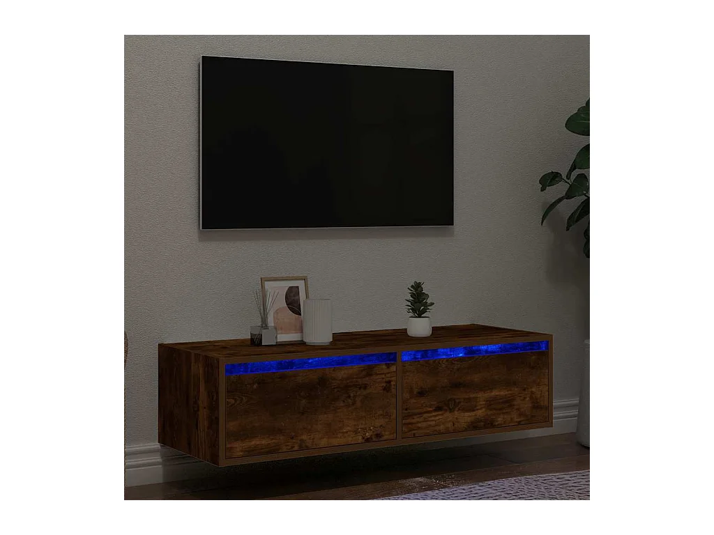 Meuble TV avec lumières LED chêne fumé 100X35,5x25 cm