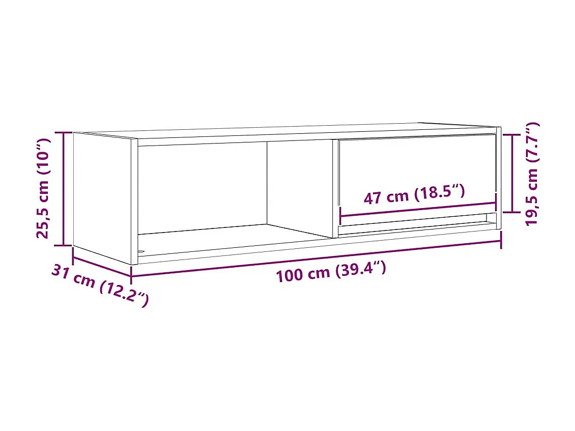 Meuble TV chêne noir 100x31x25,5 cm bois d'ingénierie