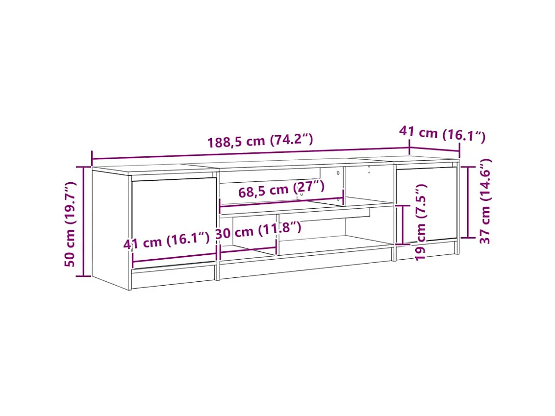 Tv-meubel 188,5x41x50 cm spaanplaat sonoma eikenkleurig