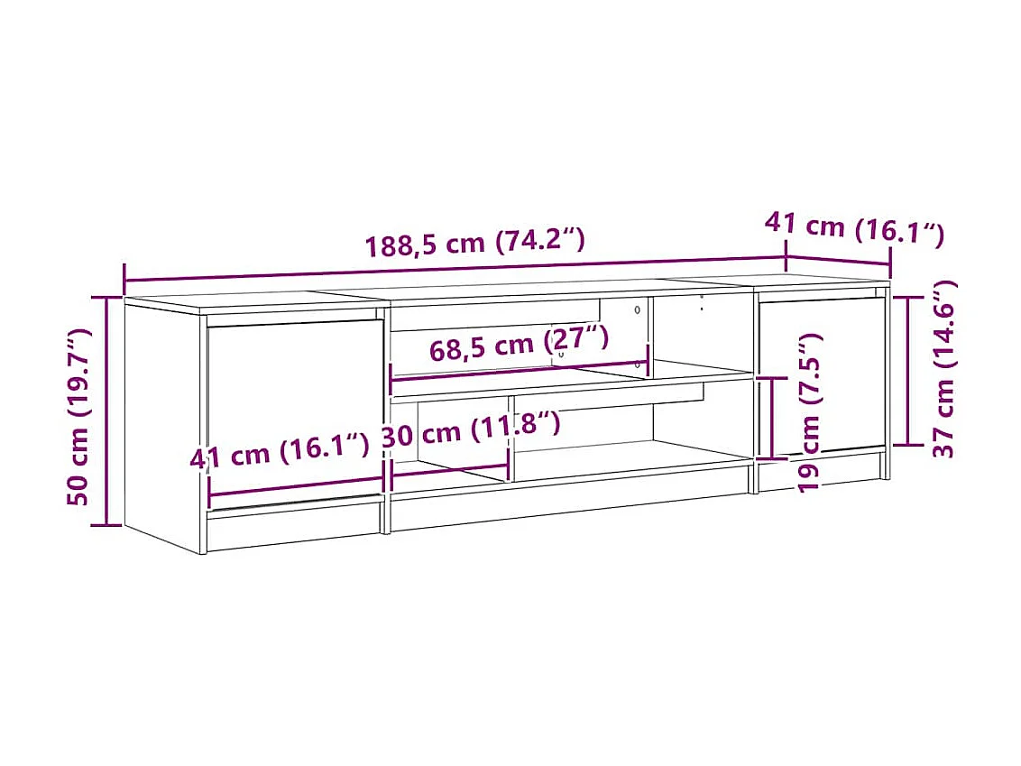 Meuble TV chêne sonoma 188,5x41x50 cm bois d'ingénierie