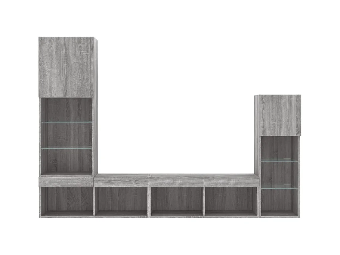 4-delige Tv-wandmeubelset met LED bewerkt hout grijs sonoma