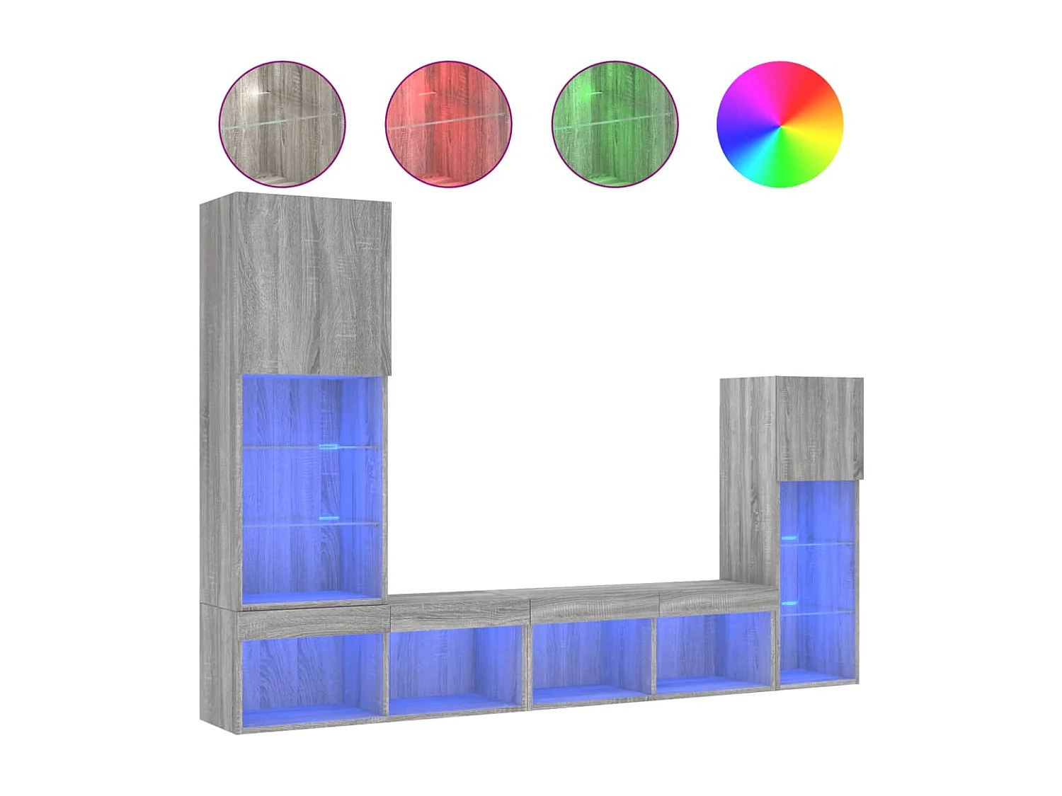 4 pcs móveis parede p/ TV c/ LEDs deriv. madeira cinza sonoma
