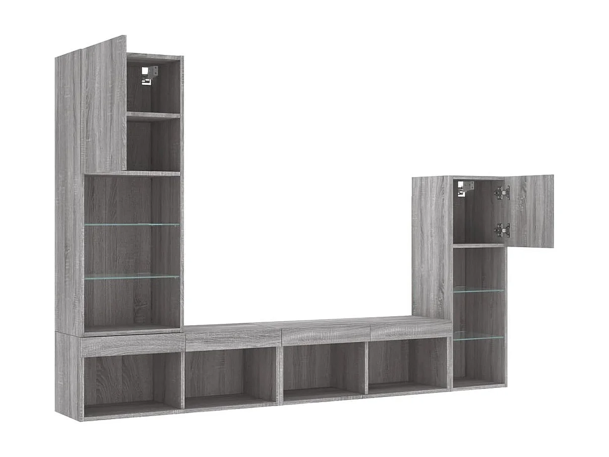 4 pcs móveis parede p/ TV c/ LEDs deriv. madeira cinza sonoma