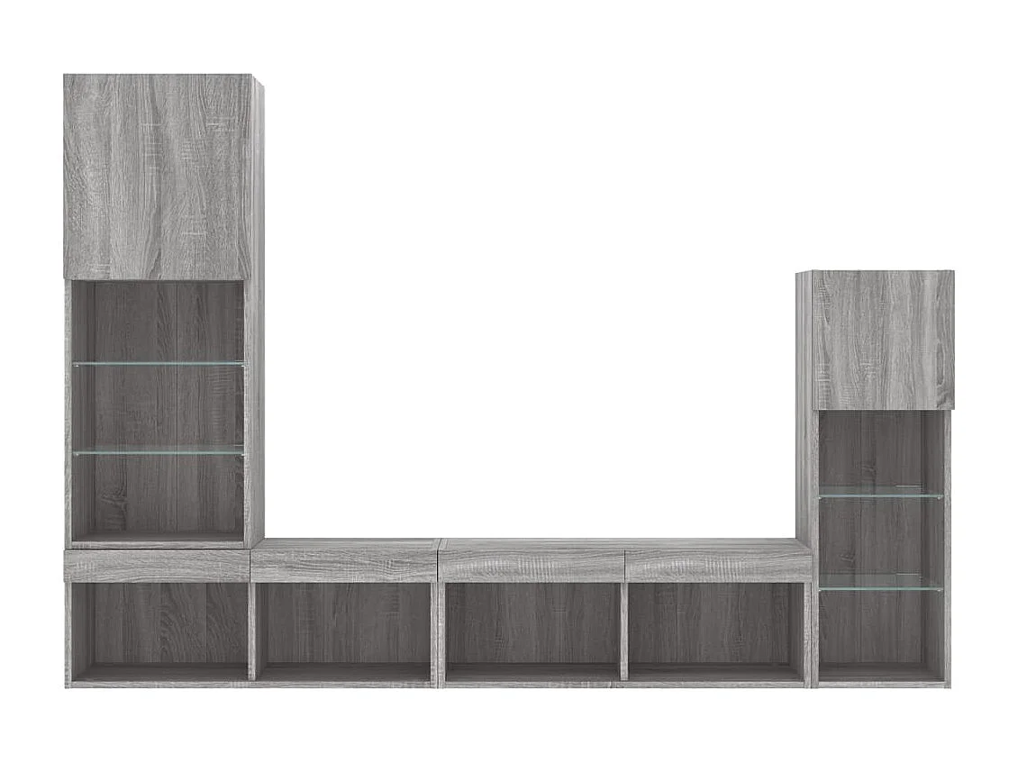 4 pcs móveis parede p/ TV c/ LEDs deriv. madeira cinza sonoma