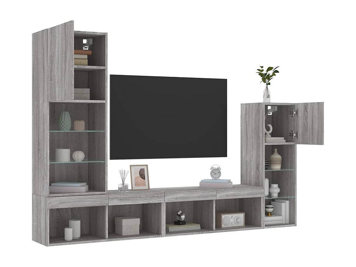 Unités murales TV avec LED 4 pcs gris sonoma bois d'ingénierie
