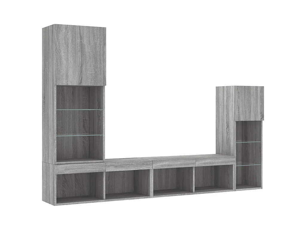 Unités murales TV avec LED 4 pcs gris sonoma bois d'ingénierie