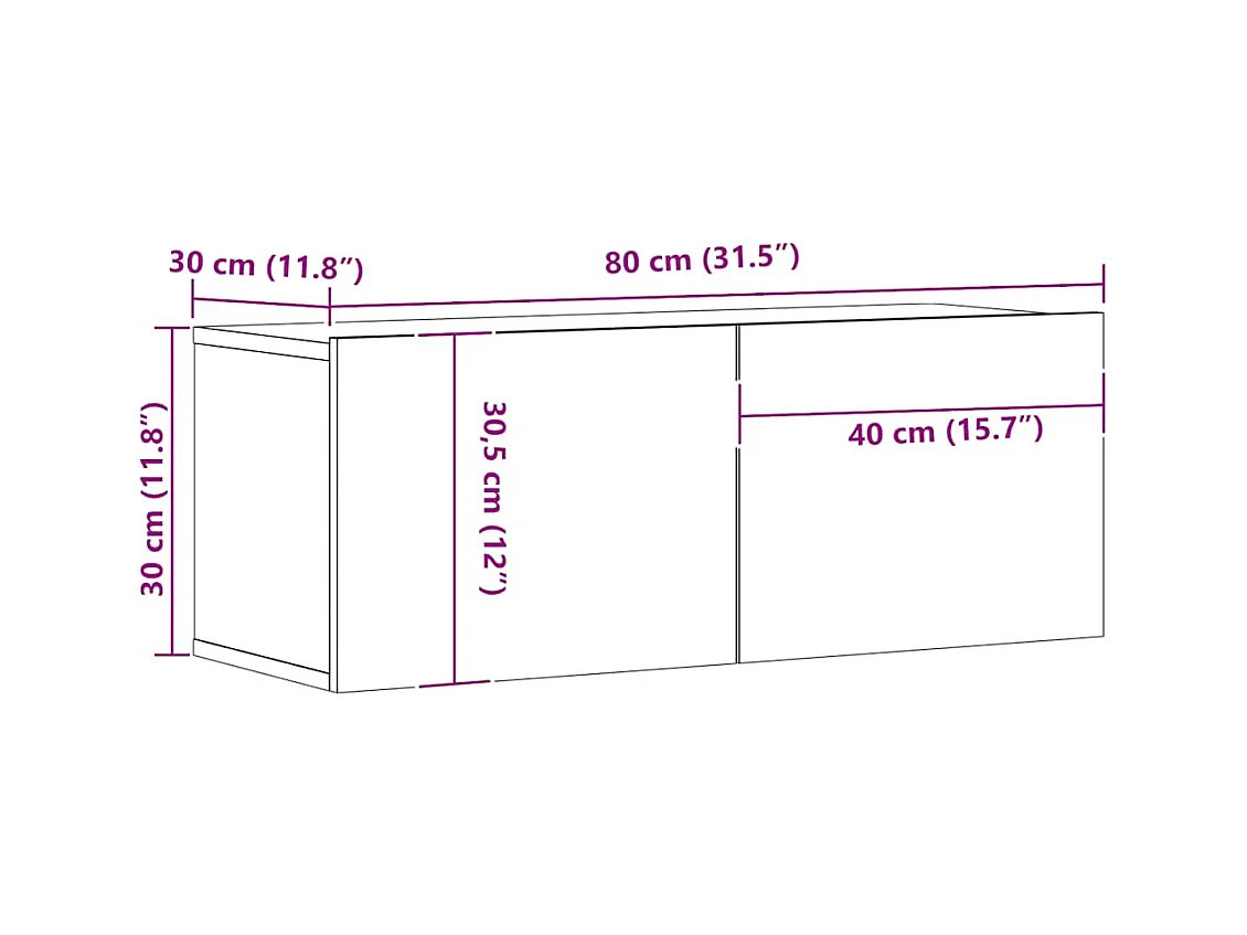 Mobile TV a Parete Rovere Artigianale 80x30x30 cm in Truciolato