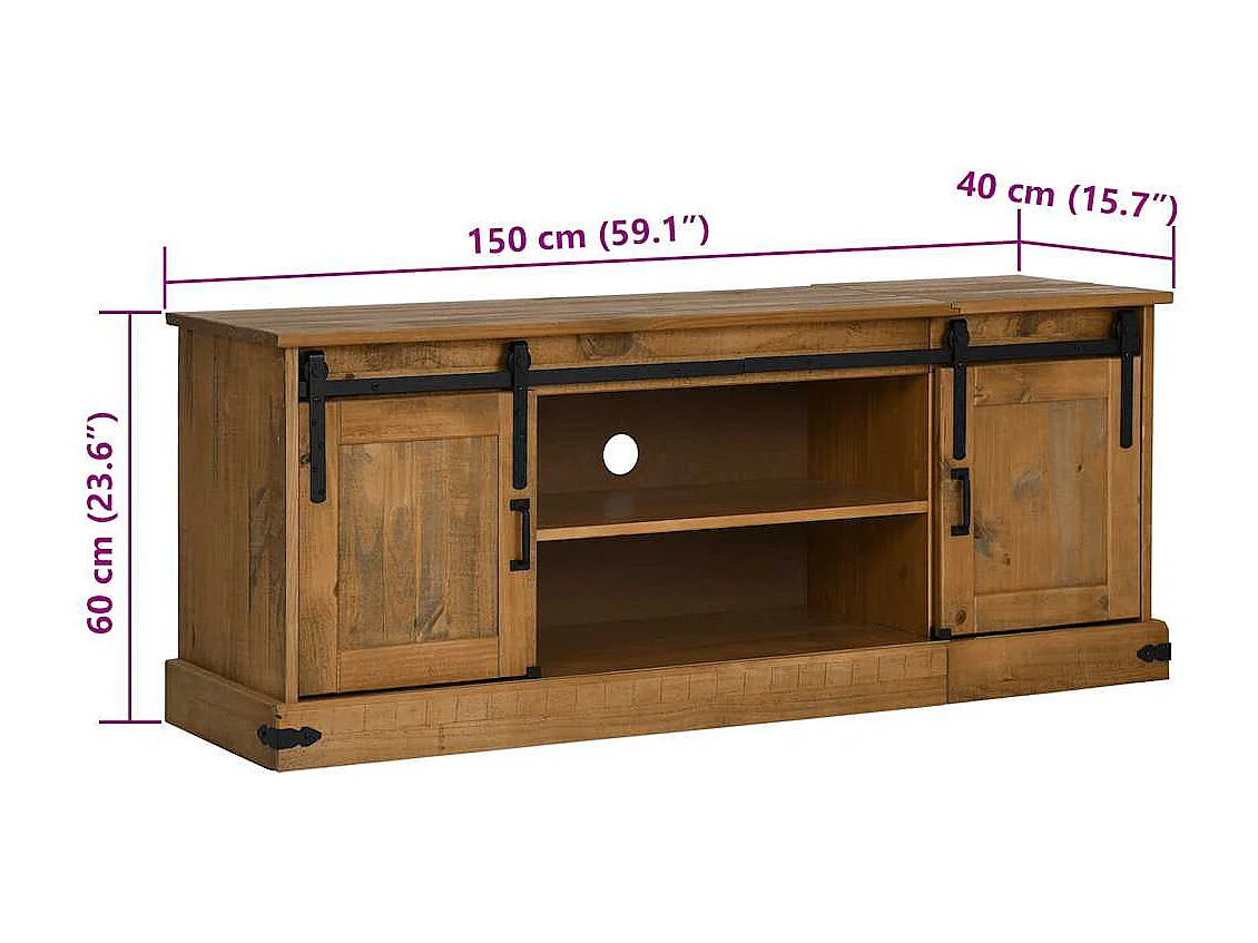 Tv-meubel HALDEN 2 schuifdeuren 150x40x60 cm massief hout