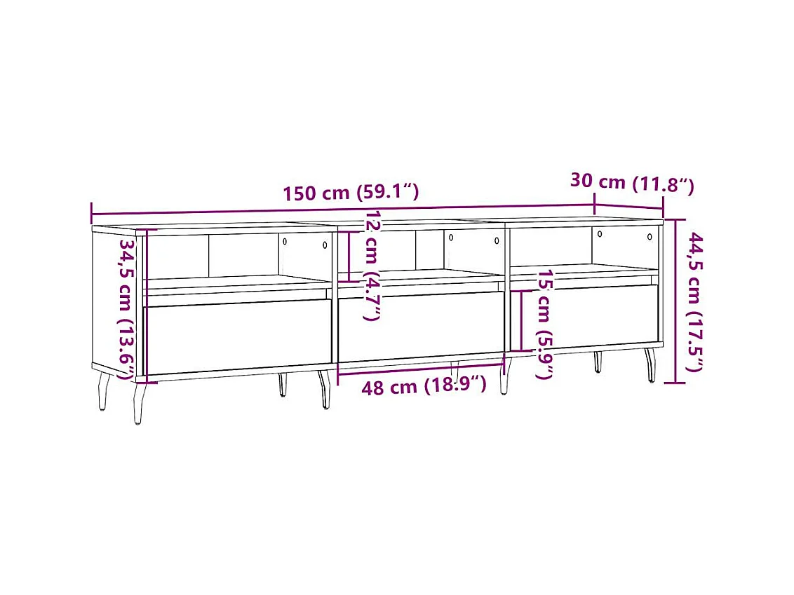 Meuble TV vieux bois 150x30x44,5 cm bois d'ingénierie