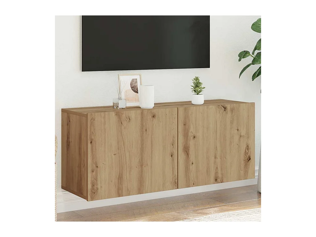 Meuble TV mural chêne artisanal 100x30x41 cm