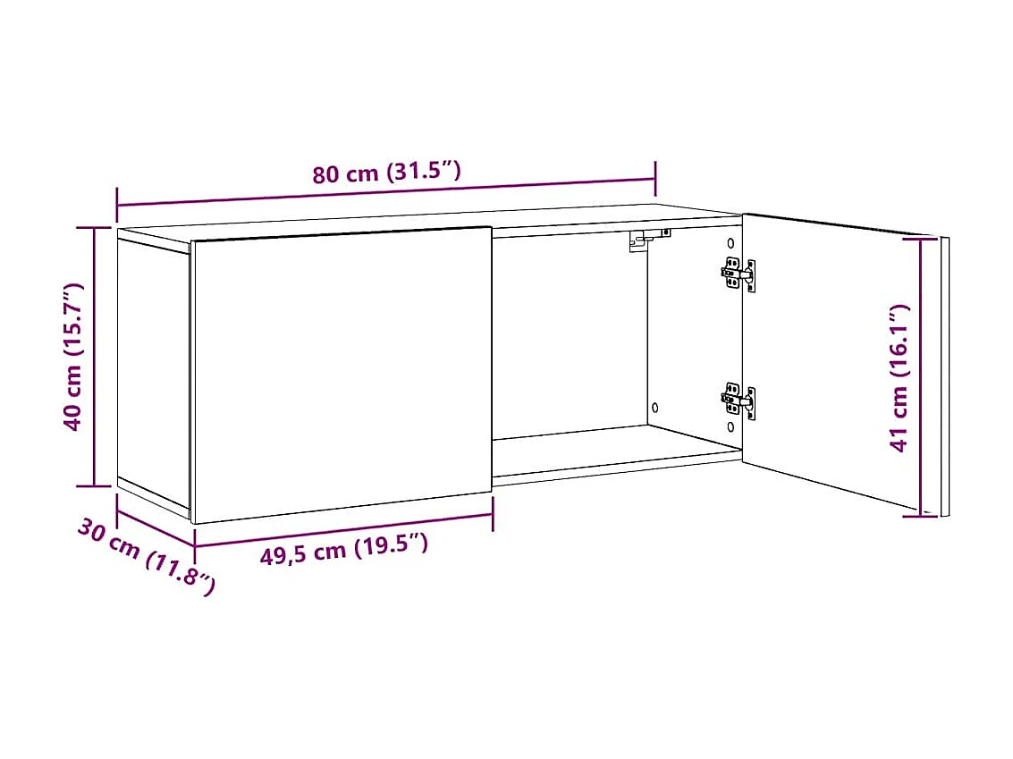 Meuble TV mural chêne artisanal 100x30x41 cm