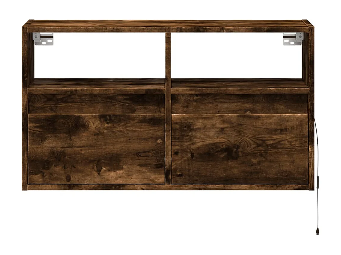 Meuble TV mural avec lumières LED chêne fumé 80x31x45 cm