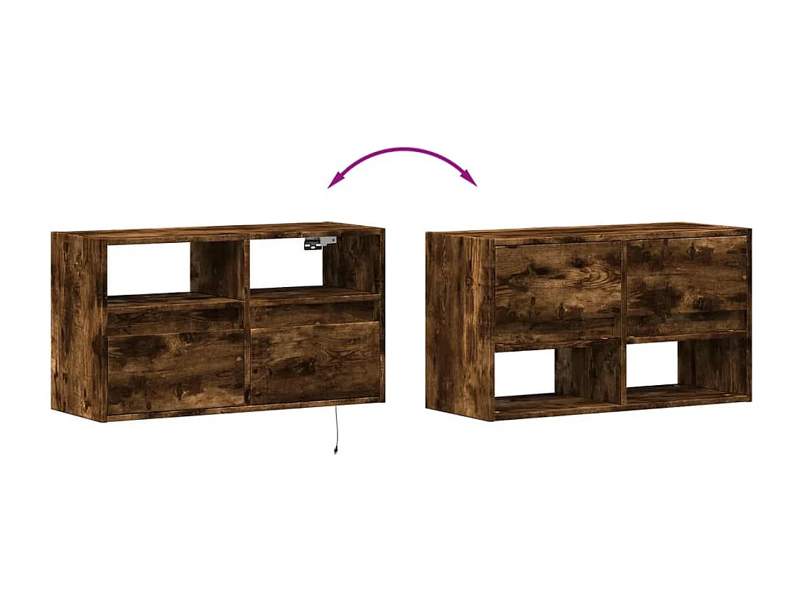 Meuble TV mural avec lumières LED chêne fumé 80x31x45 cm