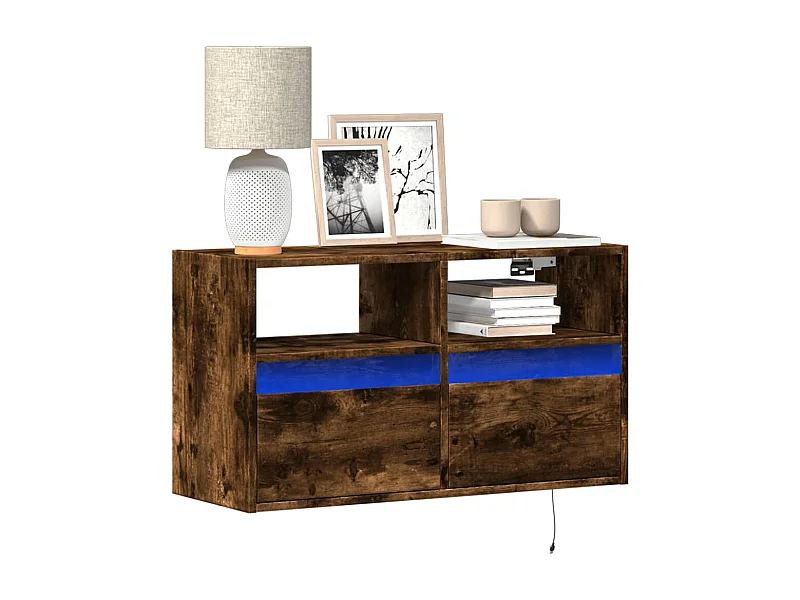 Mobile TV a Parete con Luci LED Rovere Fumo 80x31x45 cm