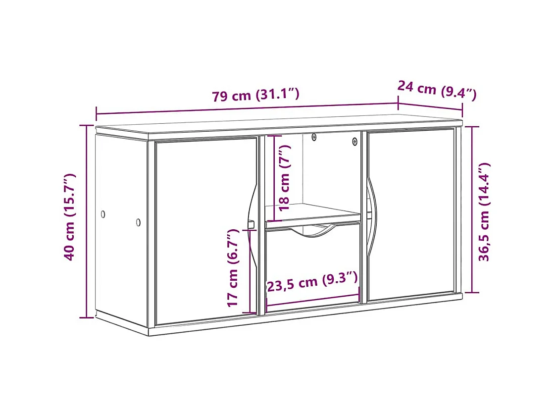 Meuble TV avec tiroir ODDA blanc 79x24x40 cm bois massif pin