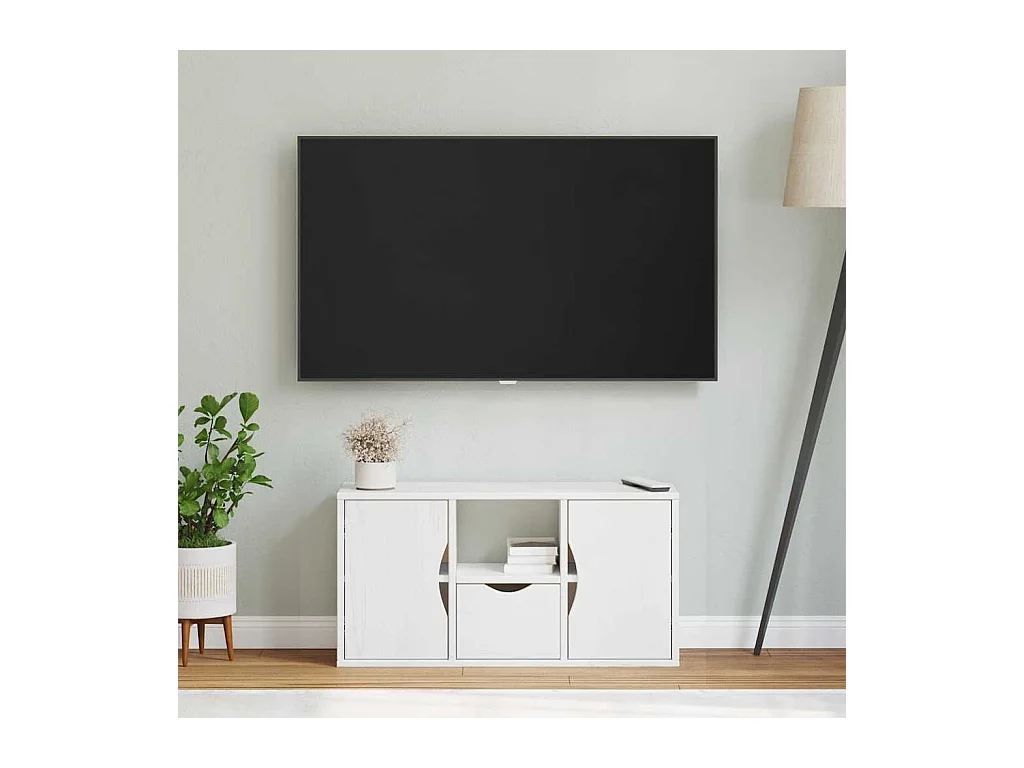 Meuble TV avec tiroir ODDA blanc 79x24x40 cm bois massif pin