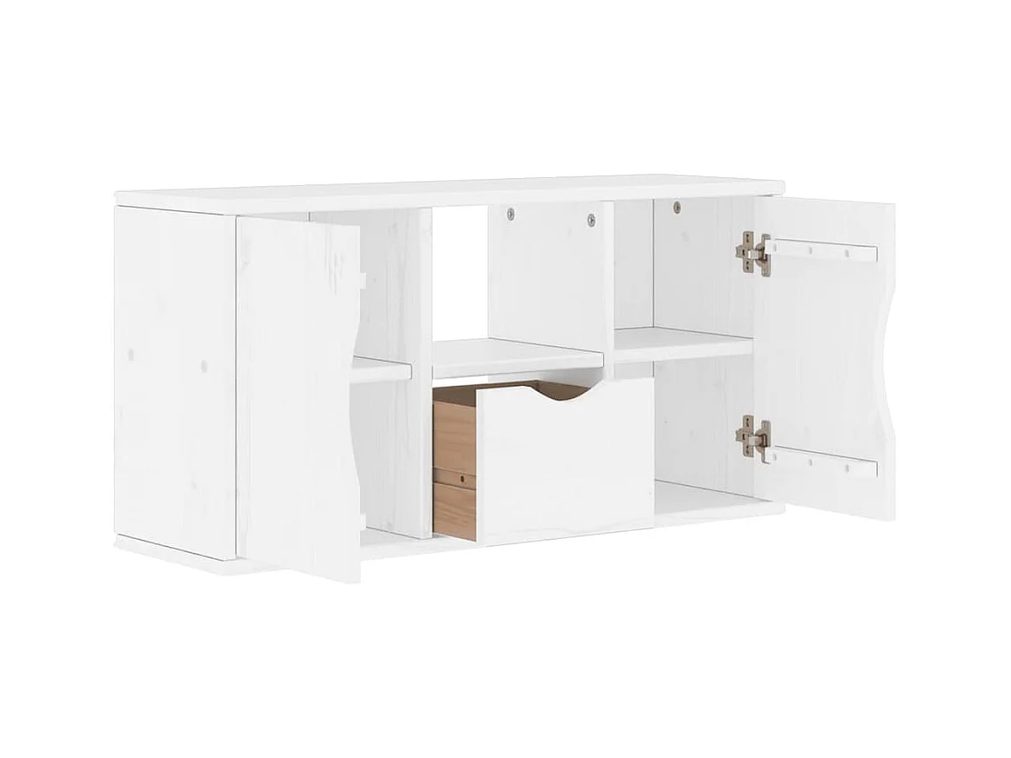 Meuble TV avec tiroir ODDA blanc 79x24x40 cm bois massif pin