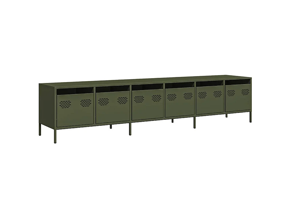 Mueble TV acero laminado en frío verde oliva 202x39x43,5 cm