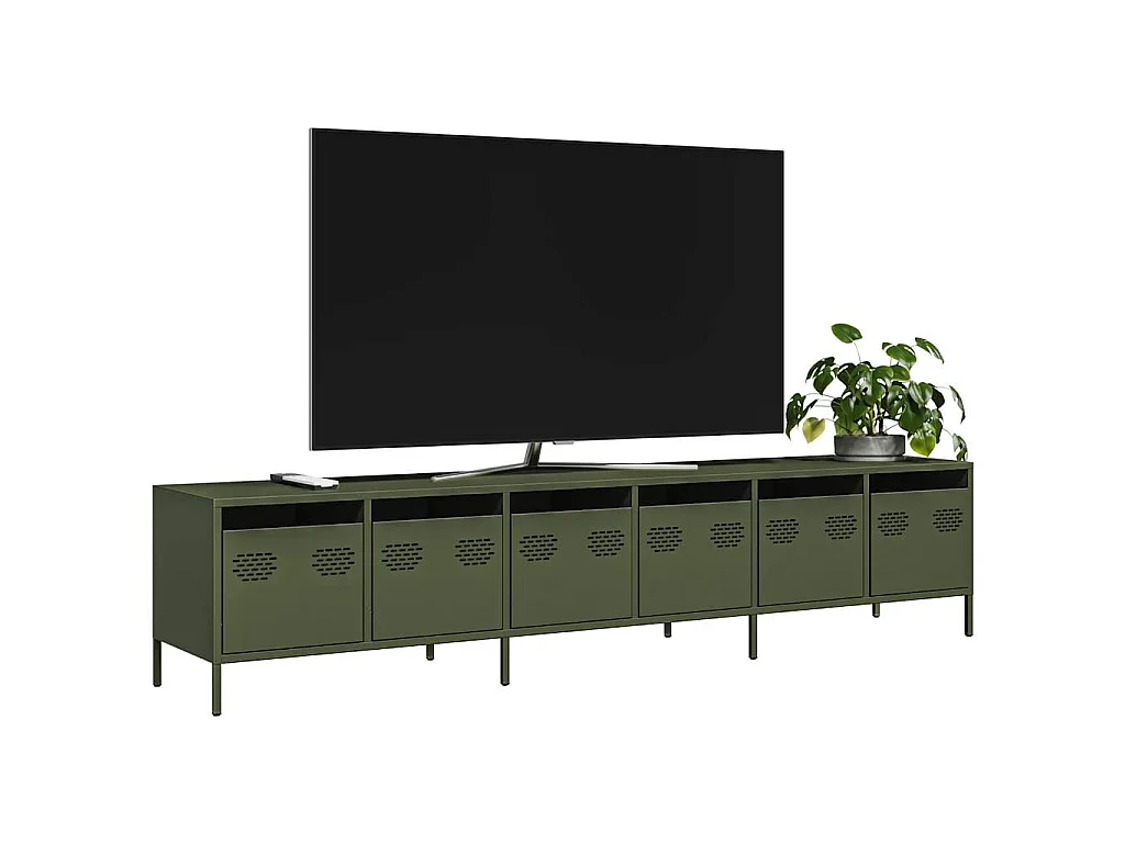 Mueble TV acero laminado en frío verde oliva 202x39x43,5 cm