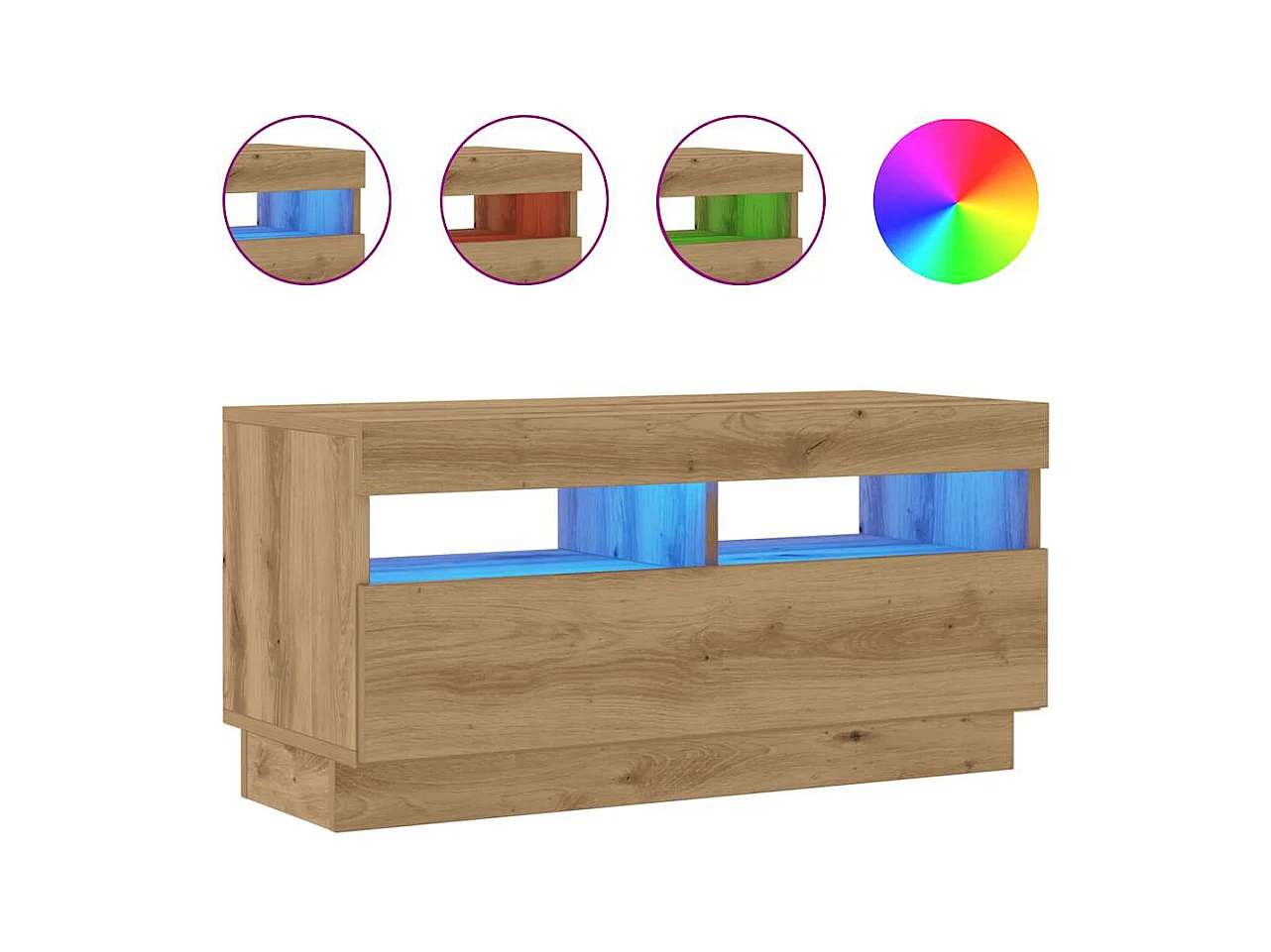 Meuble TV avec lumières LED chêne artisanal bois d'ingénierie