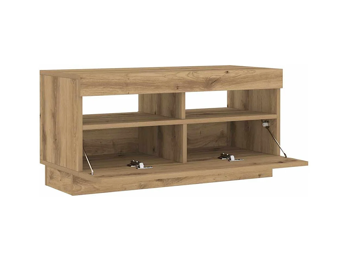 Meuble TV avec lumières LED chêne artisanal bois d'ingénierie