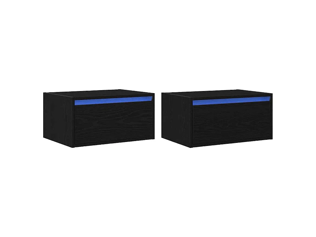 Mesas de cabeceira de parede com luzes LED 2 pcs carvalho preto